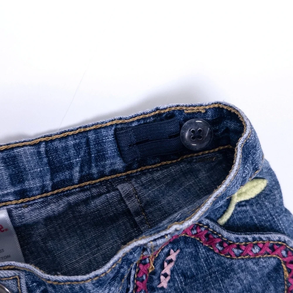 Vintage Y2K Gymboree Denim Shorts‎ Kids 3T Blue Apple Embroidery Ribbon Trim